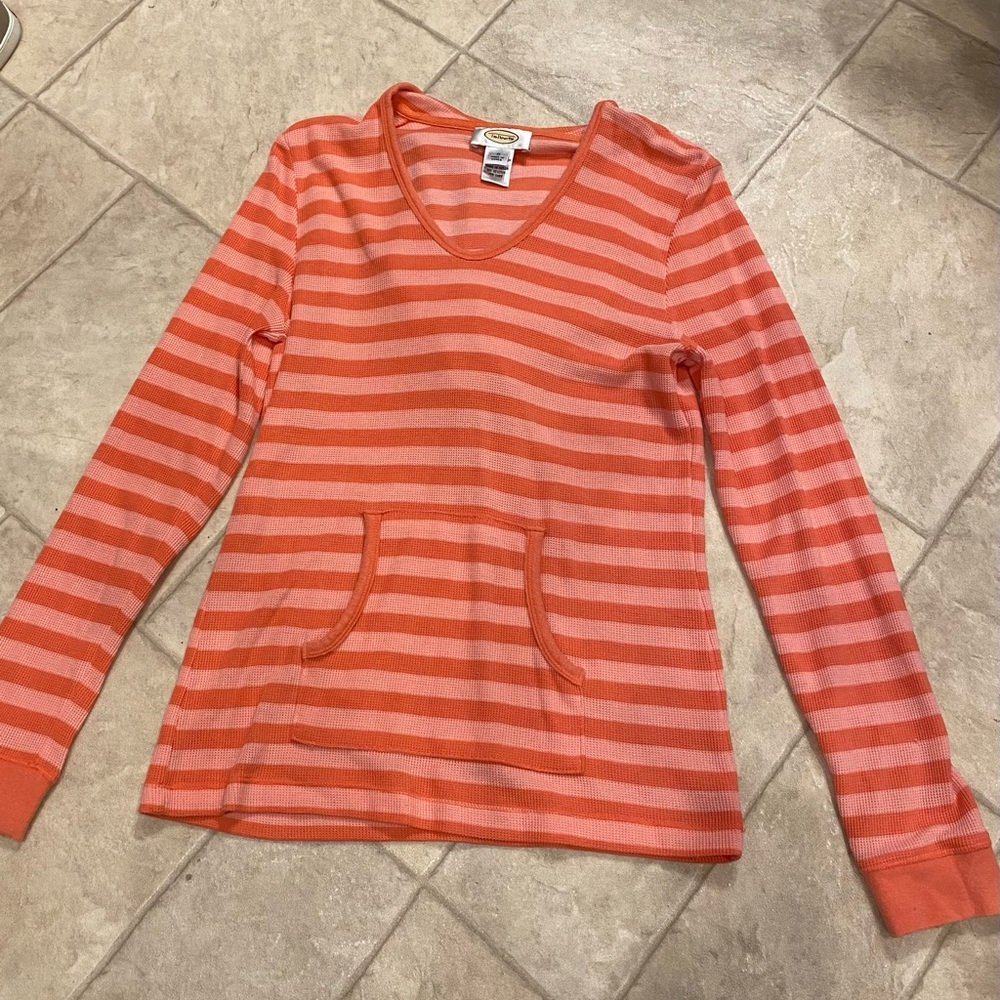 Talbots women’s size small coral striped hooded thermal shirt/sweater.